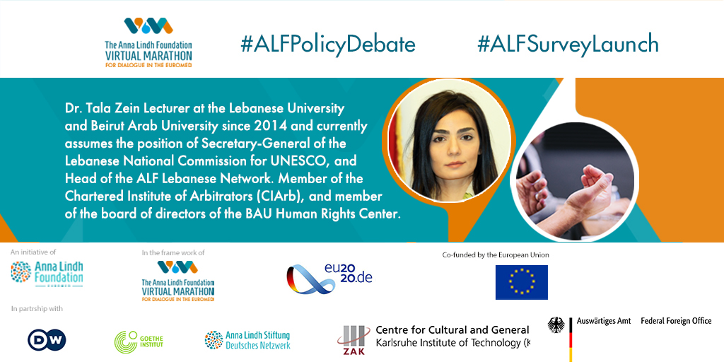 InterculturalTS's tweet photo. In just 5 minutes the #ALFPolicyDebate will start. Joining the debate is Dr. Tala Zein who holds a PhD in Business Law from Aix Marseille University and is a lawyer at the Beirut Bar Association. #ALFPolicyDebate. #MeetOurPanelists https://t.co/MS3TJFuhaP