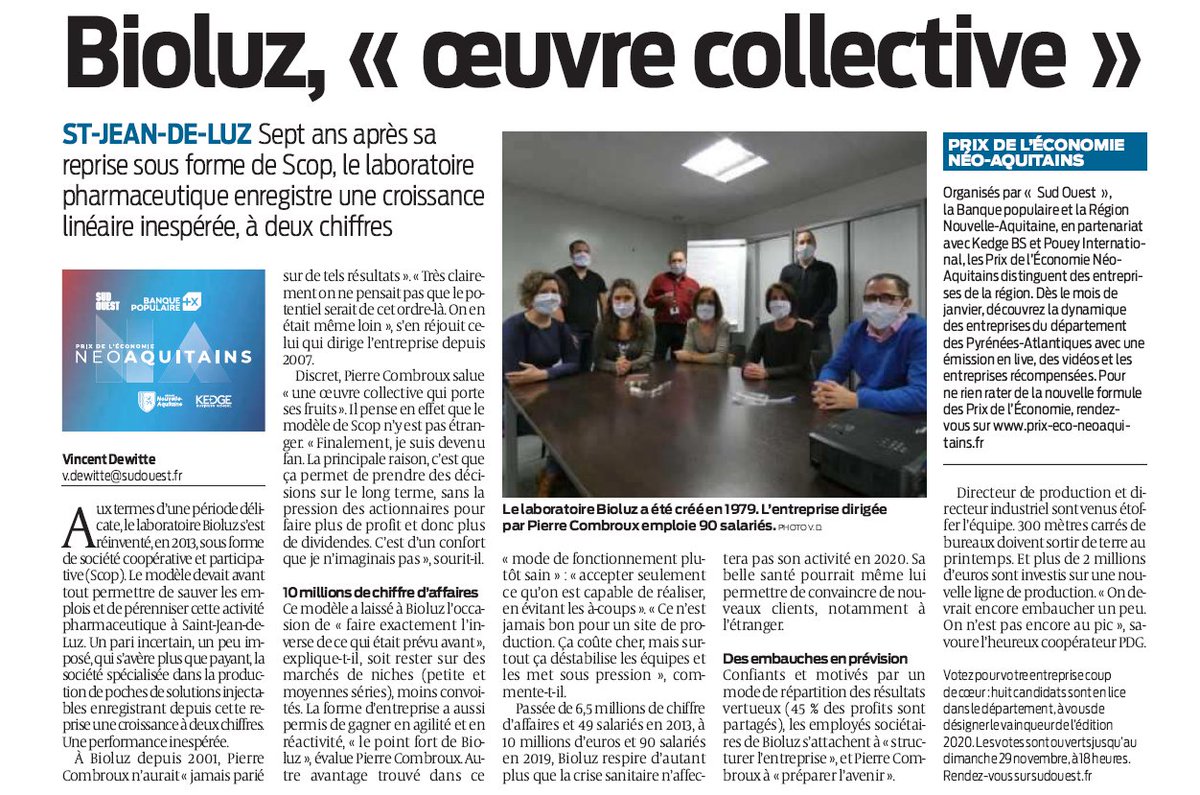 [HERRIKOA : BIOLUZ, UNE OEUVRE COLLECTIVE]

Découvrez l'article de <a href="/sudouest/">Sud Ouest</a> sur l'exceptionnelle croissance de BIOLUZ. 
Laboratoire pharmaceutique soutenu par HERRIKOA, Bioluz emploie aujourd'hui 90 salariés et se targue d'un chiffre d'affaire de 10 M€ !