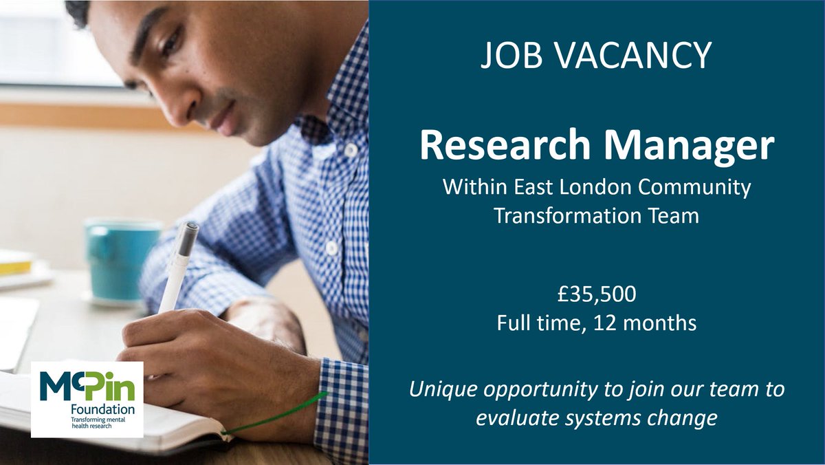 McPinFoundation's tweet photo. JOB VACANCY! Do you have at least 2yrs experience working as a researcher in #mentalhealth or another related field? Interested in co-production and using lived experience expertise in research?
Apply now https://t.co/InfgSX8puZ
#ELConnect @pit_yacker @NHS_ELFT @J_stafford14 https://t.co/BZ5kHVIqnX