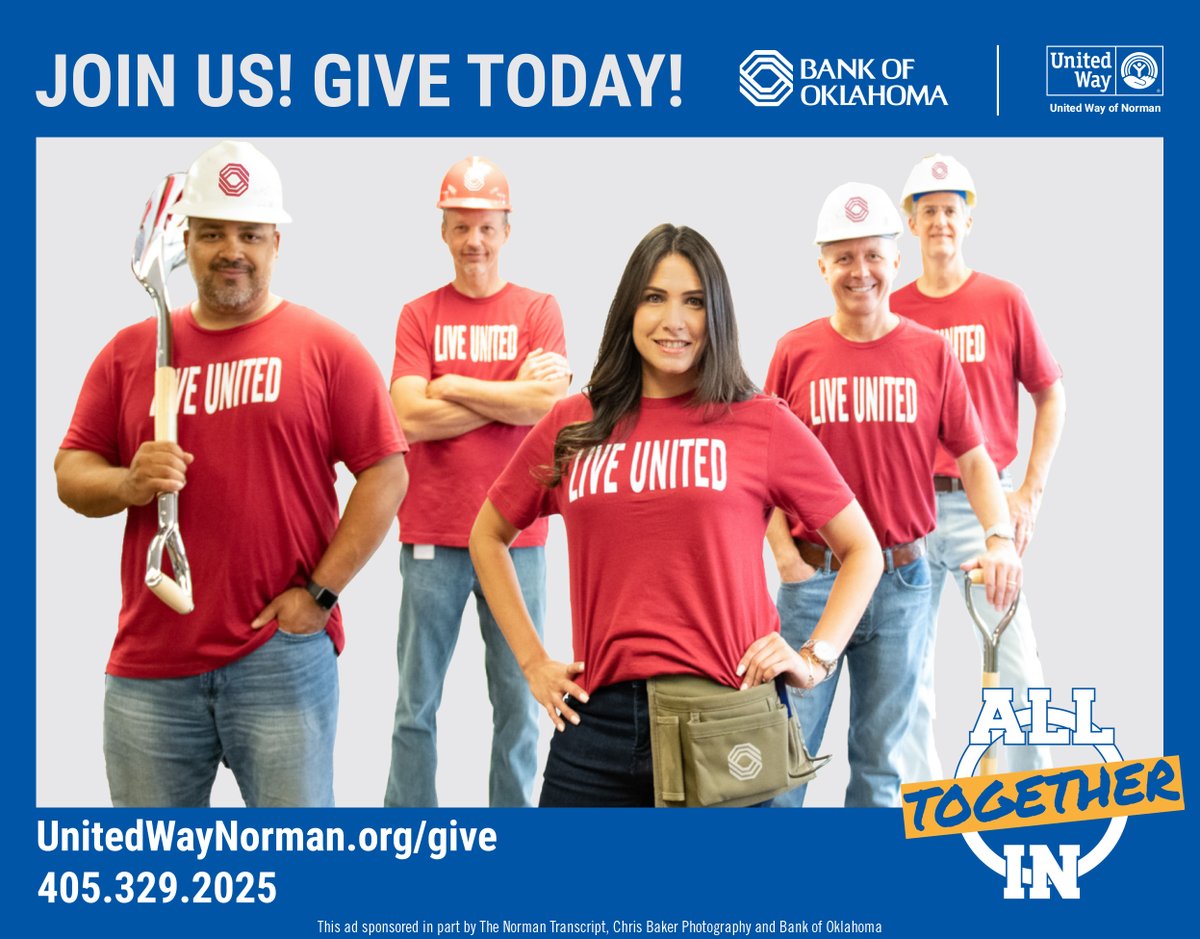 UnitedWayNorman's tweet photo. Did you see @BankofOklahoma in today's @NormanNews? Go ALL IN with them and give today at https://t.co/xpP2PggKSh! #LiveUnitedNorman #AllInTogether https://t.co/NE5R0hiL1e