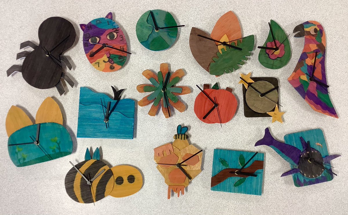 MortimerCC's tweet photo. A selection of wonderful โnature inspiredโ clocks designed by our year 7 technology students. Hand made using sustainable materials and water based finishes. ๐๐#environmentallyfriendly #teamtech #practicalmatters #proud https://t.co/rWyVpppsmv