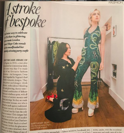 ClioPeppiatt's tweet photo. Made this Garden of Earthly Delights-esque bespoke jumpsuit for the wonderful Hope Coke and she wrote a lovely piece for @Tatlermagazine  about it 🖤🕷🐍🖤 Thankyou Jimi Herrtage for capturing me in my working heels in the studio 👠👠 https://t.co/RBqEBKLGCX