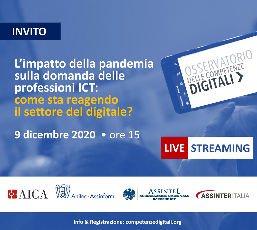 anitecassinform's tweet photo. #9dicembre📍ore 15 #livestreaming
@anitecassinform @AICA_1961 @Assintel e @AssinterItalia organizzano l'evento online:
📌«L’impatto della pandemia sulla domanda delle #professioniICT: come sta reagendo il settore del #digitale?»
📌Iscrizioni 👉al link > https://t.co/1A726ZkMCg https://t.co/S0Jx4mQZCt