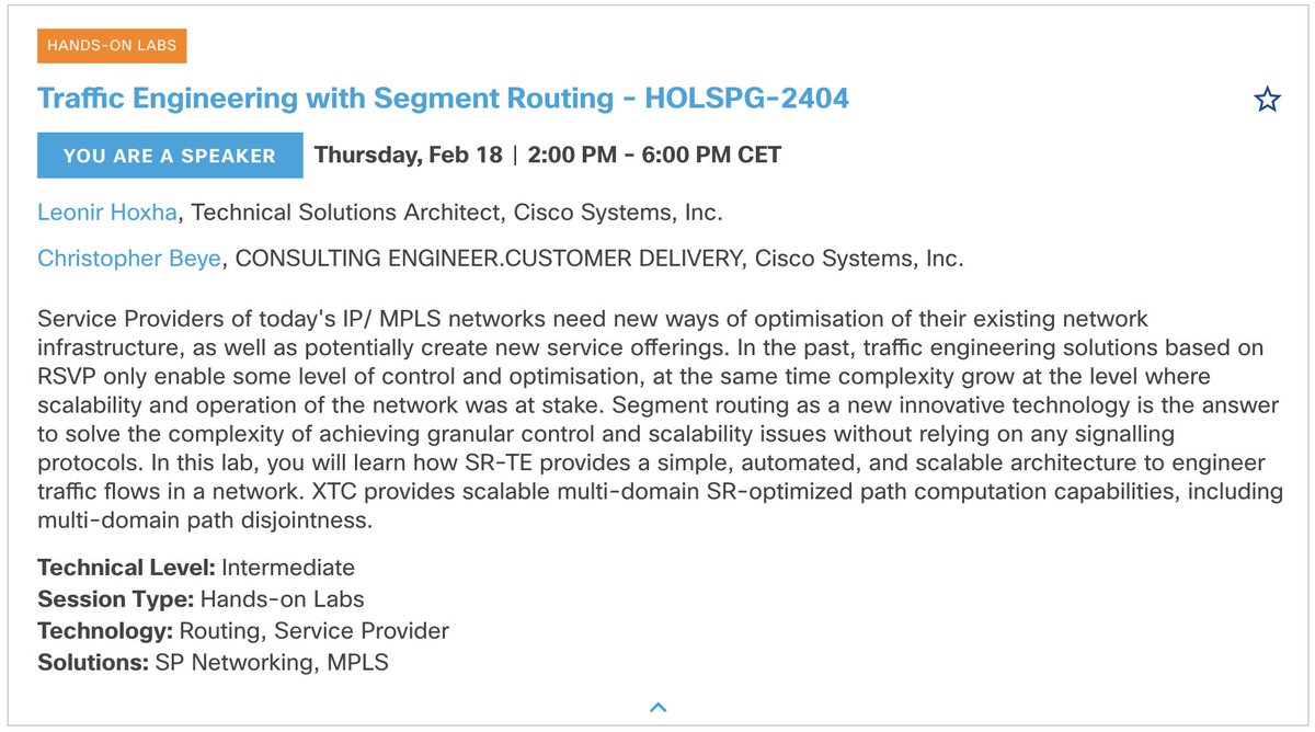 ccie49534's tweet image. Putting a lot of time and work to include the latest SR-TE scenario exercises. This is going to be fun. #CiscoLive #SegmentRouting