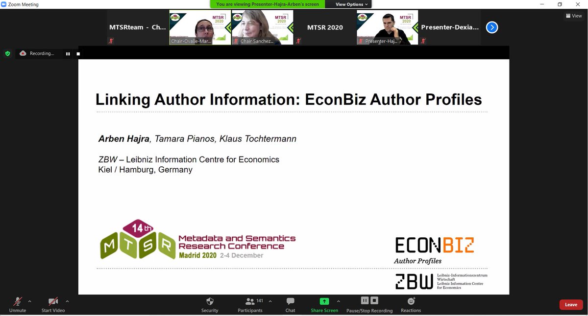 MTSR_group's tweet photo. Now presenting "Linking Author Information: EconBiz Author Profiles" by Arben Hajra #MTSR #MTSR2020 https://t.co/LsxyGLuZli