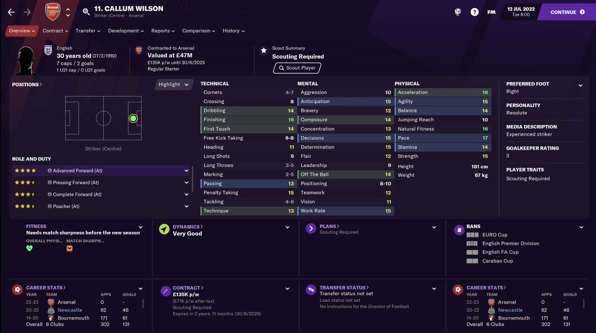 BIG TRANSFER 22/23 - SummerSo, as per earlier in the thread, I wanted to get full value for Callum Wilson who had just turned 30. Soooo with Arsenal interested, I decided to get a player I've always wanted in an £8m part-exchange deal.Welcome to  #NUFC Matteo Guendouzi  #FM21  