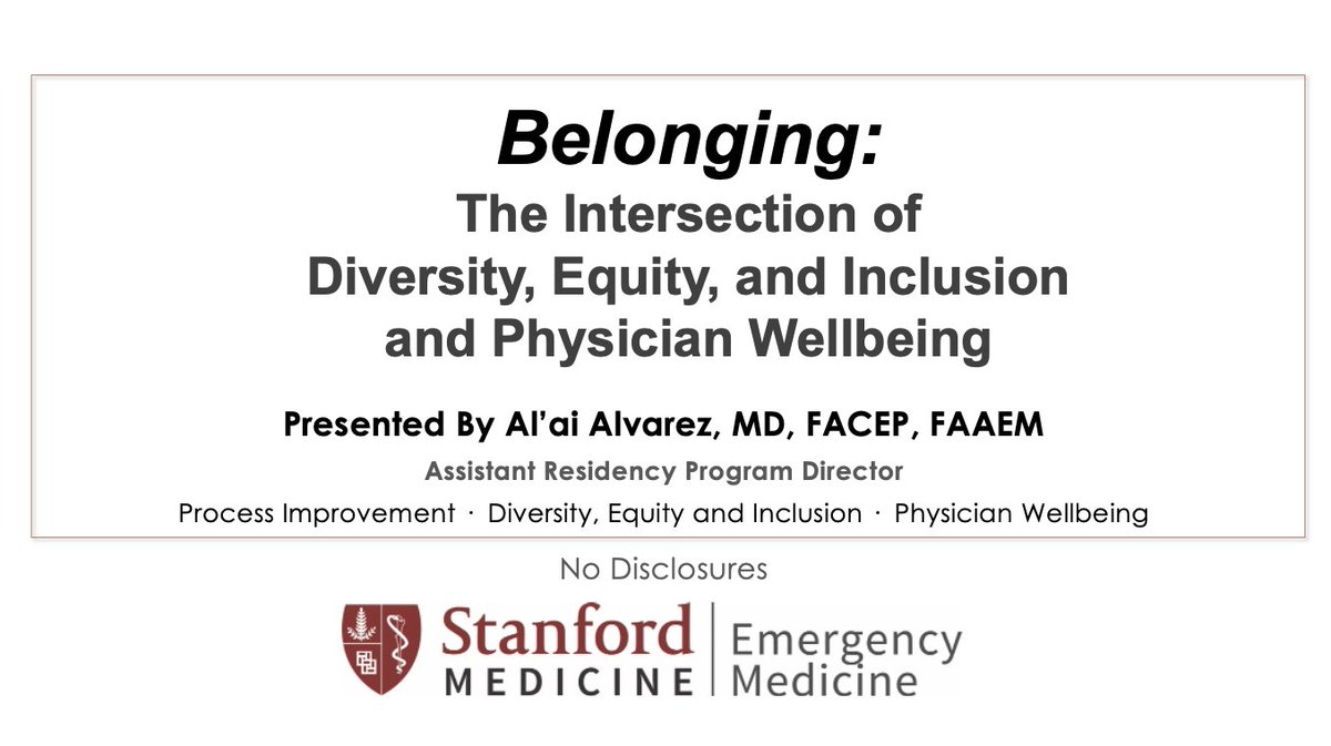 alvarezzzy's tweet photo. Grateful for the invitation to share this talk with the @SBH_EM_Res #EMConf #GrandRounds on #Belonging: The intersection of #Equity, #DiversityandInclusion, and #physicianwellbeing. 

#whatdoctorslooklike #LEADatStanfordMed #StanfordMedDEI #blacklivesmatter #EMRAdi #ACEPdihe https://t.co/kRIIJTvv7Q