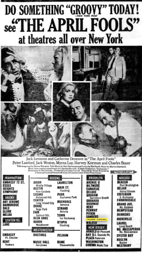 Two earliest ads I can find from Trump Cinema's early embrace of mainstream films, albeit as part of very wide expansions, in August/September 1969.