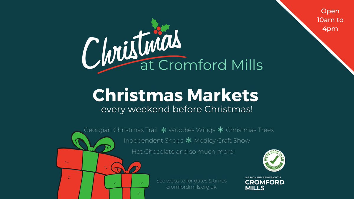 CromfordMills's tweet photo. Join us this weekend for our first Christmas Market of the month!  The historic mill yard will be filled with holiday cheer, a festive Christmas Market, Woodies Wings, Medley Arts and Crafts Show, &amp; more!
@vpdd @DVMillsWHS 
#Derbyshire #loveheritage #cromfordmills #Christmas2020 https://t.co/yurSyVydM4
