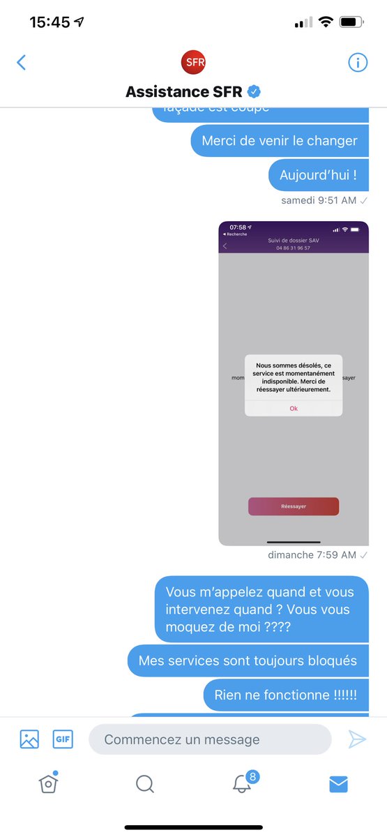 nkhoualed's tweet photo. @SFR @VilledeNice Il est beau votre service client. Personne n’intervient ... et surtout personne ne répond... tout simplement lamentable ! https://t.co/f9ydtxusuv