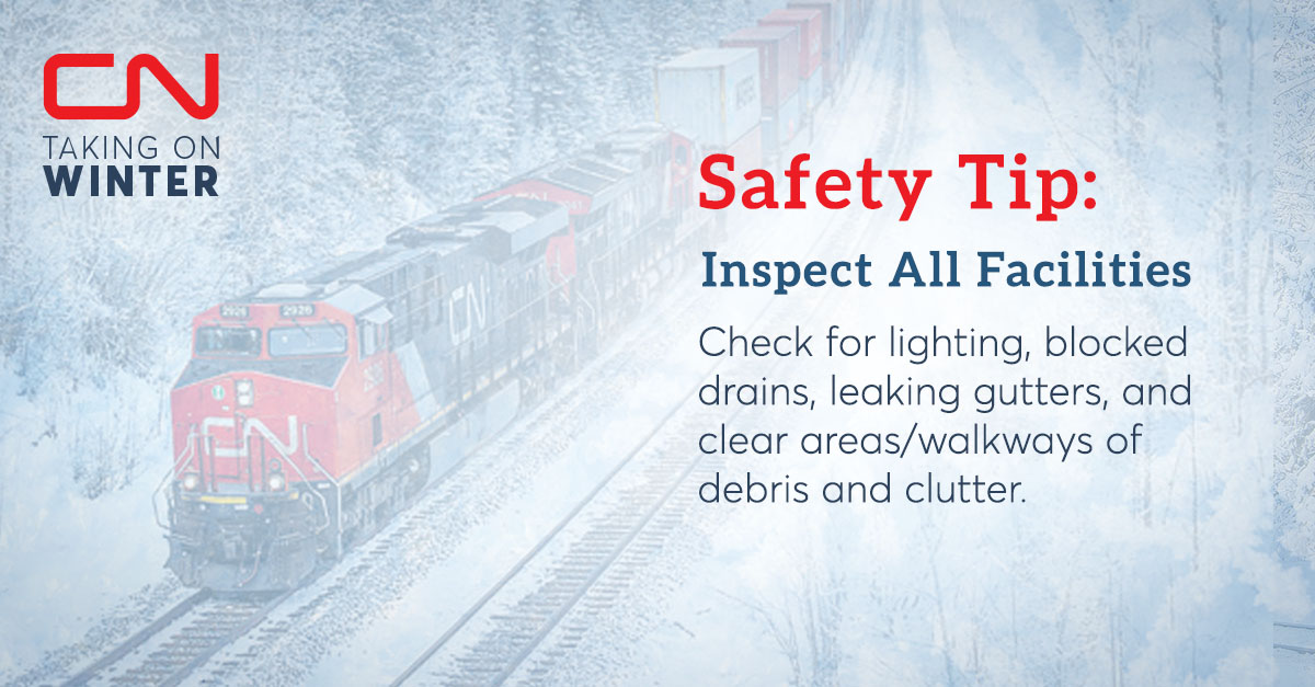 CNRailway's tweet image. Have you done a winter safety walk? We’re #TakingOnWinter! Follow @CNRailway for weekly #WinterSafety tips or visit: bddy.me/3qgP4zz