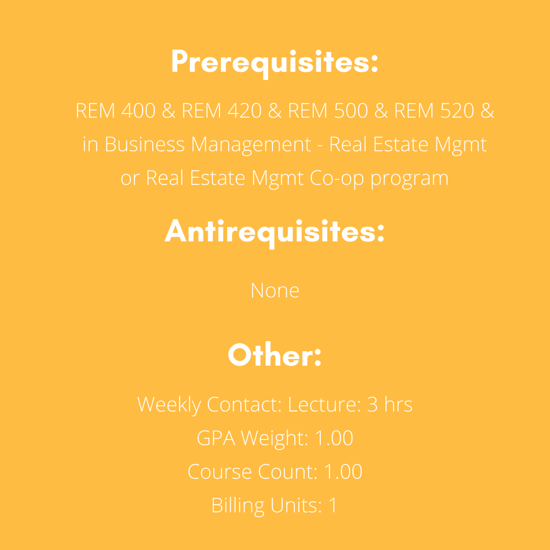 remtorontomet's tweet photo. The final course in real estate, REM 800 - Real Estate Capstone Project, unites topics covered in earlier real estate courses. A focal point of the course is a large group project.

For more information, visit https://t.co/n9VV5s7dou. https://t.co/SR2ozrS4Ac