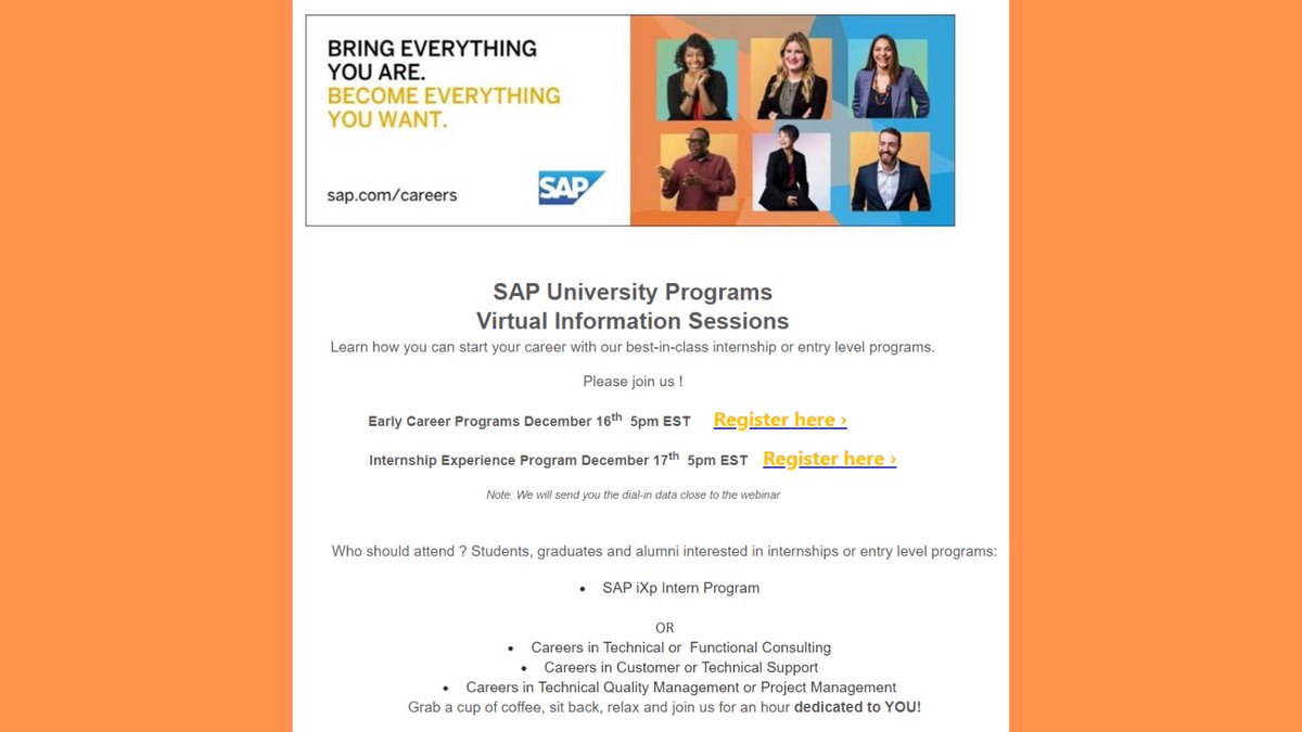 Early Career Programs - December 16th - 5pm EST Register at:
event.on24.com/eventRegistrat…

Internship Experience Program - December 17th - 5pm EST Register at: event.on24.com/eventRegistrat…