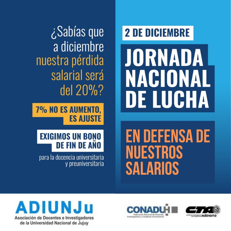 2 de Diciembre 
JORNADA NACIONA DE LUCHA 

#7PorCientoNoEsAumento