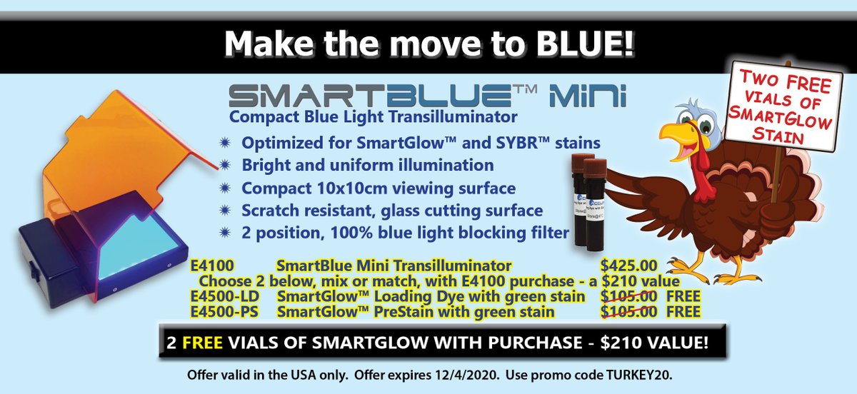 BenchmarkSci's tweet photo. With only 3 days left to take advantage of our #blackfriday specials, there has never been a better time to switch to blue! https://t.co/QCbrwQZwfl  #SmartBlue #electrophoresis #DNA #laboratoryequipment #SmartGlow https://t.co/X0pl7qEMlk