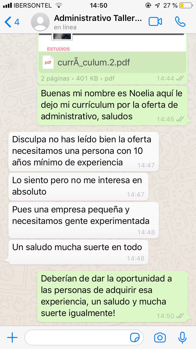 M101Noelia's tweet photo. Subo esto para dejar un claro  ejemplo de la sociedad en la que vivimos.Recalcó imprescindible ser español. No se Como pretenden encontrar a una persona con un mínimo  de 10 años de experiencia cuando ni nos dan la oportunidad de adquirirla. https://t.co/ISCa882XNm