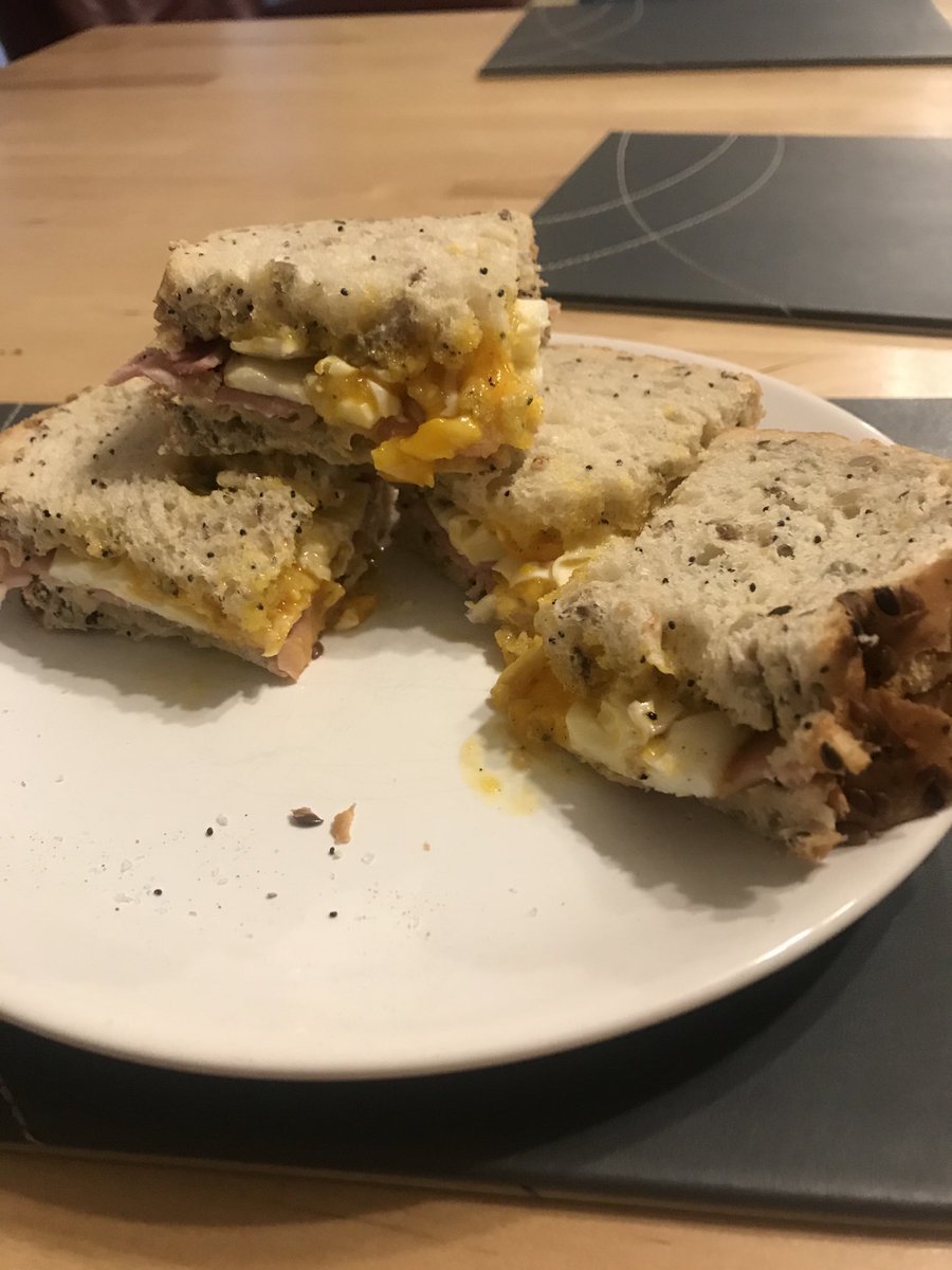 beadburk's tweet photo. Ham and egg sandwich... Perfect skills test. I gave myself 20 minutes #MasterchefTheProfessionals https://t.co/xaXGRkVJRC