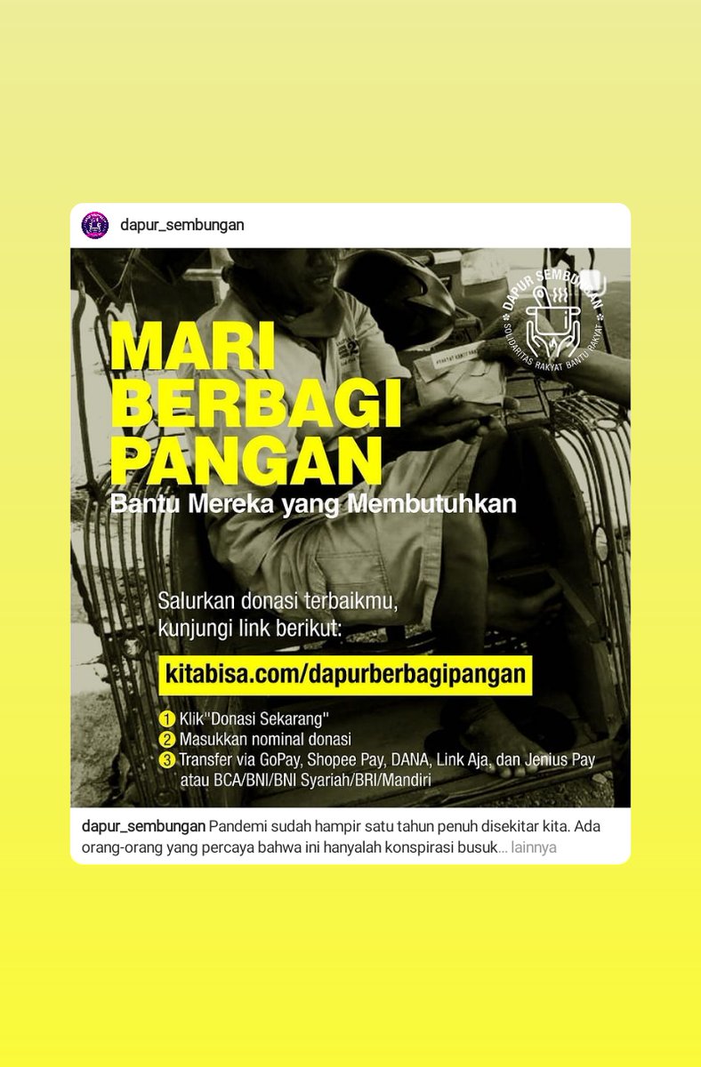 Bisa chek langsung ke Instagram nya Dapur Sembungan jika teman2 ingin berdonasi 🌱
.
.
#rakyatbanturakyat #dapursembungan