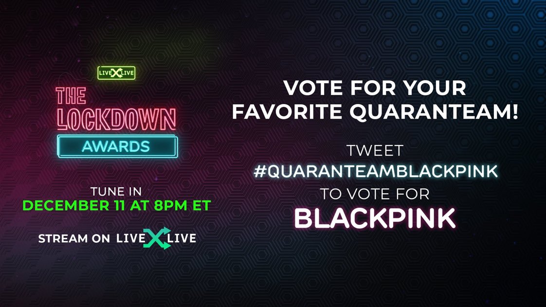 BLACKPINKVZLA_'s tweet photo. [VOTACIÓN📋] — 02.12.20 —  

📍‘@BLACKPINK están nominadas en los premios LIVExLIVE Lockdown Awards por 'Favorite Quaranteam'

✅RT o responde :
I'm voting for #QuaranteamBLACKPINK in #TheLockdownAwards on @LiveXLive

NOTA: Voto /Tweet 20 veces por DÍA https://t.co/rnoAmukHzi