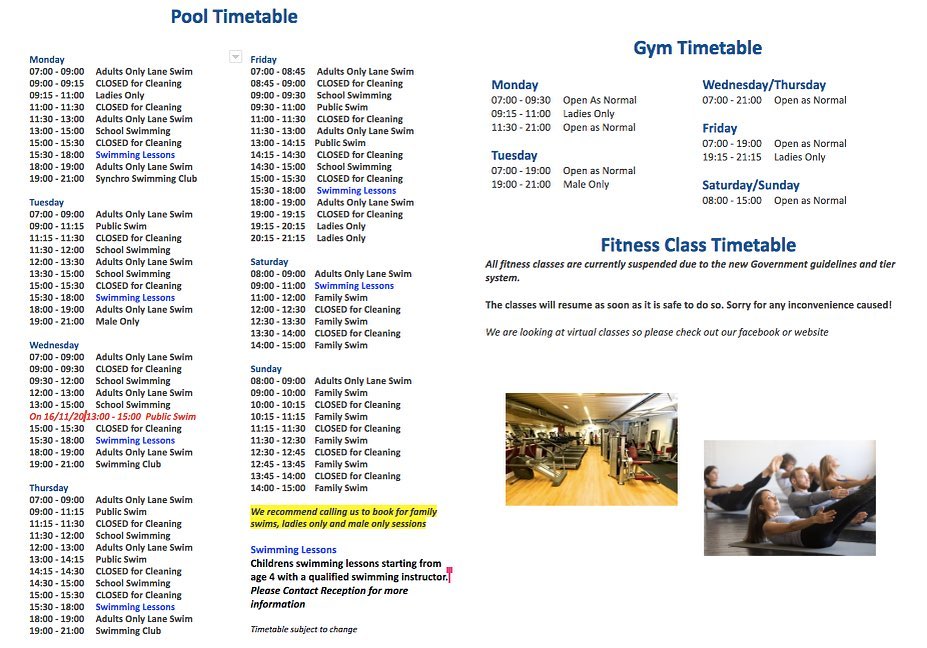 Can hardly wait to welcome everyone back again. Re-opening Thursday 3 December 7am. Children's swim lessons back on too. Usual high standards of cleanliness and customer service from our dedicated staff team.