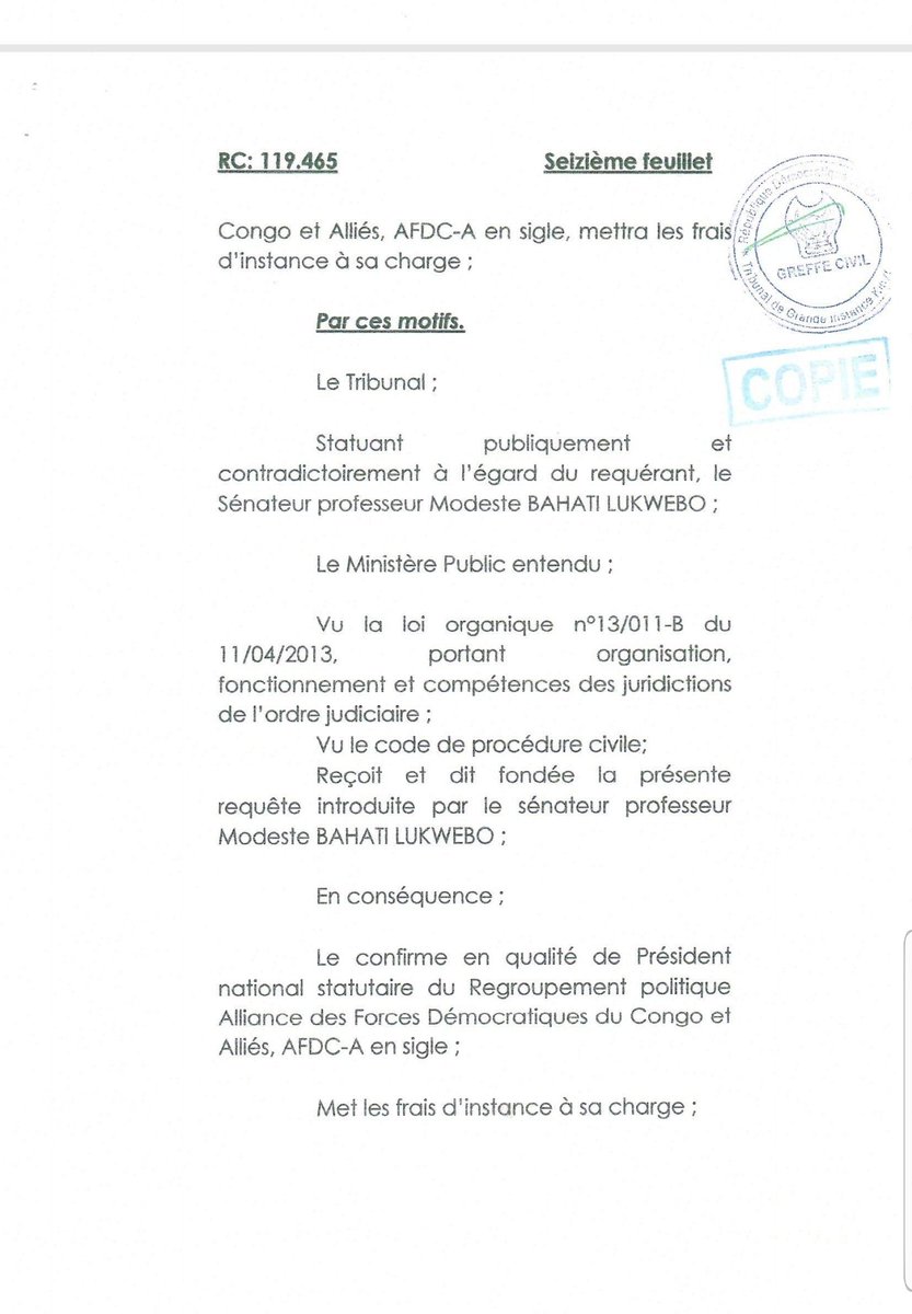 kellymussamba's tweet photo. Game is over, la décision du TGI vient de clouer la dissidence de Nene Nkulu. Que deviendront-ils? Ils ont clamé haut et fort que le TGI était seul compétent dans ce dossier. La justice ne peut plus être manipulée. Hélas! La vérité est têtue. https://t.co/b3ojpsBCRR