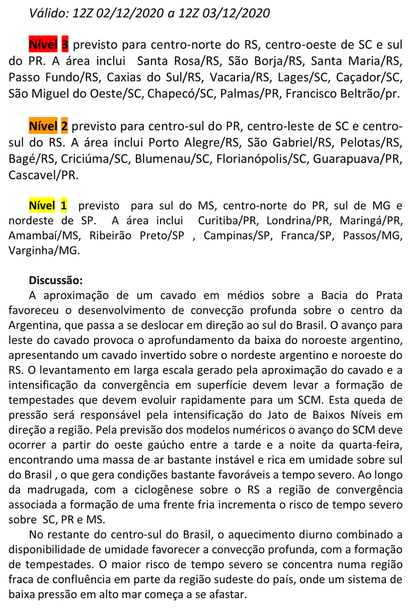 prevots_svr's tweet photo. Previsão convectiva de hoje (02/12/2020), válida até às 12Z de 03/12/2020. https://t.co/n9ax6V6jll