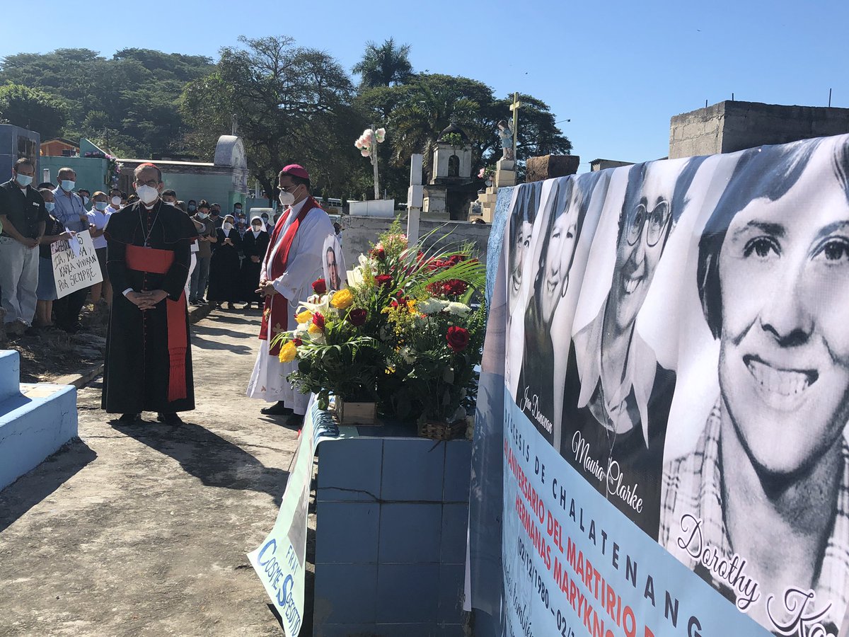 Cardinal Gregorio Rosa Chavez, of San Salvador, has arrived for the ceremony for the US women buried here in Chalatenango