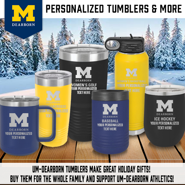 UM-Dearborn Tumblers make great Holiday gifts! Can be customized with team, name, and number. For every purchase of a tumbler, Stadium Trophy will donate $6 to UM-Dearborn Athletics to help our programs! thetrophyoutlet.com/fundraisers/un…