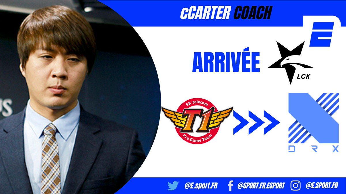 e_sportfr's tweet photo. #Mercato LCK 🇰🇷↔️
cCarter rejoint @DRXGlobal disparu de la scène #esport #LoL depuis 2017 l'ancien coach des fantastiques #SKT1 retourne en #LCK !
#DRX ne fait pas de demi-mesure pour la nouvelle saison ! 💪
Bonne chance à eux et a #cCarter pour ses nouvelles aventures 🤩 https://t.co/tIlUmsTnly