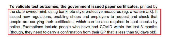 "... gov't issued paper  #certificates, printed by the state-owned mint... It issued  #new  #regulations, enabling shops &  #employers to request & check that people are carrying their  #certificates, which can be also required in  #spotchecks by  #police " [p. 9]