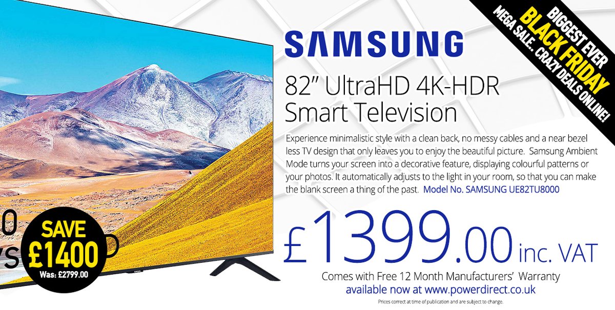 #BlackFriday BIG SCREEN #Sale... Massive Samsung 82' UltraHD 4K Smart LED TV... Less Than £1400... Half Price #Deal... bit.ly/2I0Se98