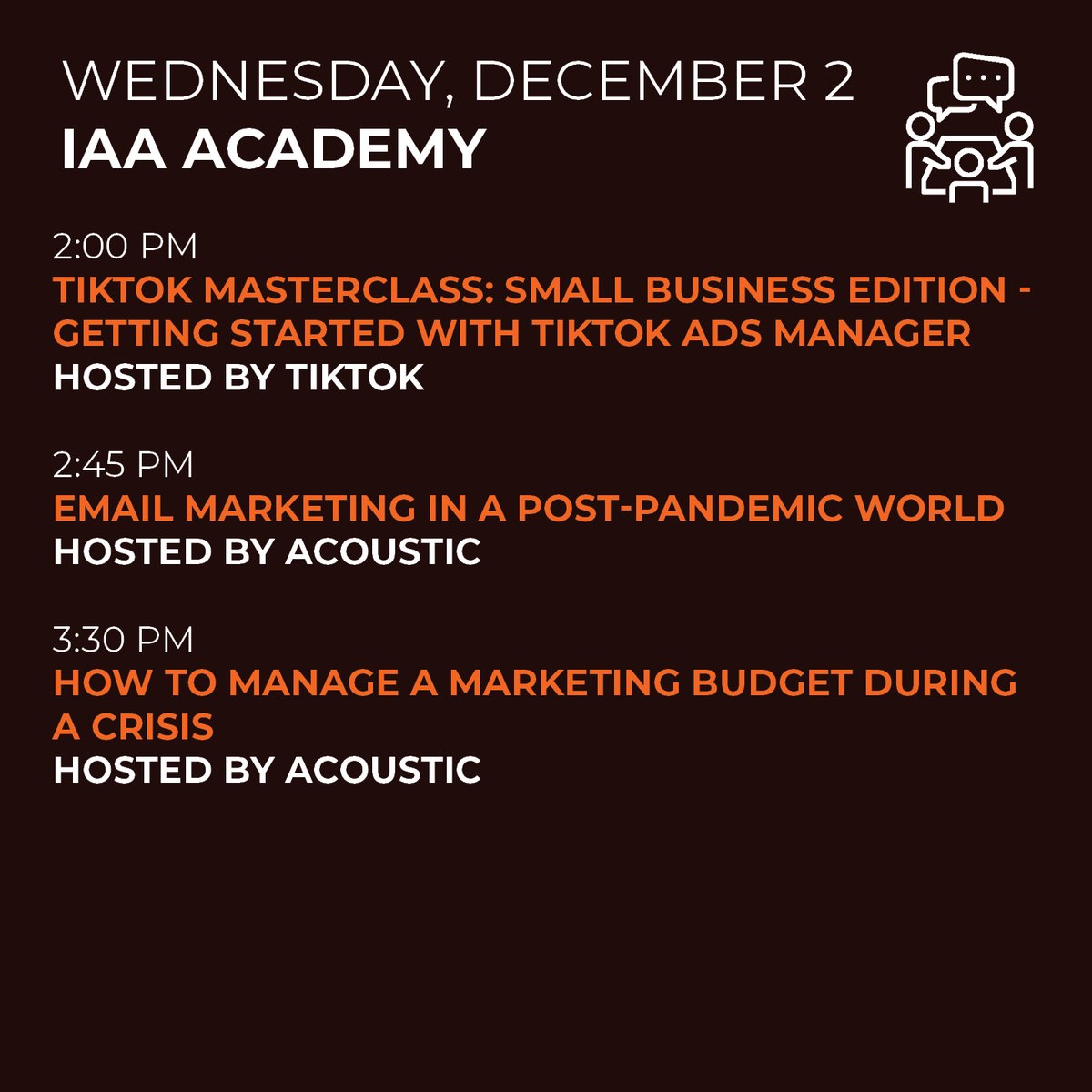 The <a href="/IAA_Global/">IAA Global</a> IAA Academy is starting now! Don't forget - it's the last day of the IAA Academy, your chance to hear from leaders at <a href="/Google/">Google</a>, <a href="/tiktok_us/">TikTok US</a>, and <a href="/GoAcoustic/">Acoustic</a>, so make sure you tune in!