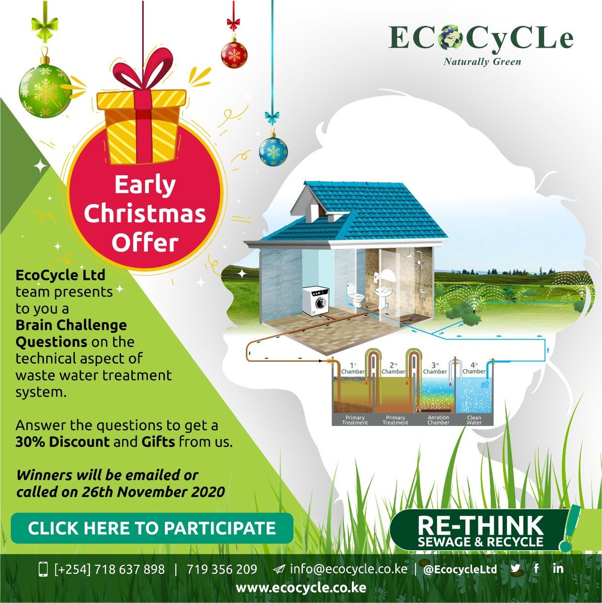 EcocycleLtd's tweet photo. ECOCYCLE appreciates everyone who participated in the #Braintrivia.We are glad you have a clear understanding of how our waste water treatment system operates.
We offer the best in the market with outstanding quality of producing clean ordeless and clear water from sewage https://t.co/WS3c9MrNSg