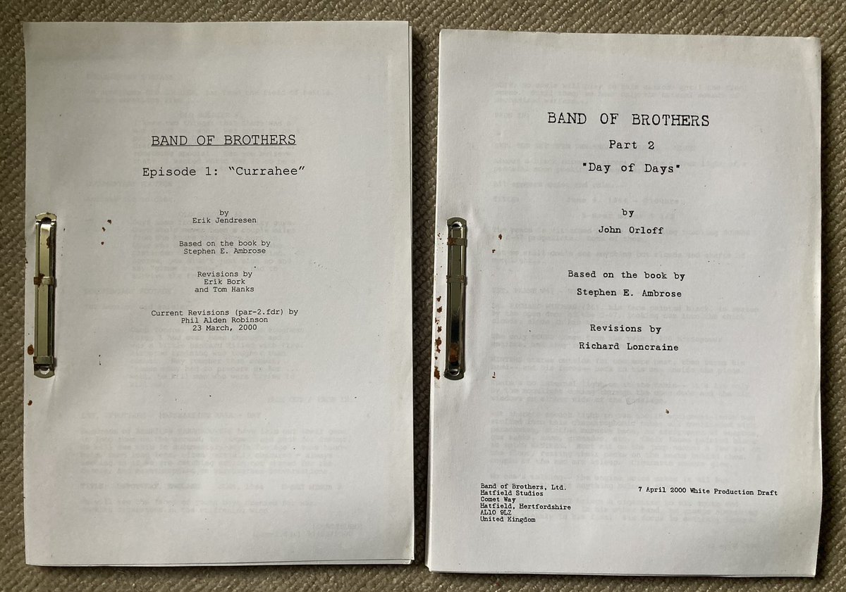 FITHproductions's tweet photo. Found a couple of old original Band of Brothers scripts from filming 20 years ago. #script #hbo #bandofbrothers #ww2 #tv #tvseries #cast #actors #easycompany #101stairborne #tvboxset #2000 #20years #life #fun #filming https://t.co/mPbfktnqnw