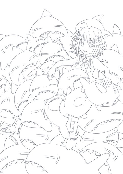 柚子花とさめのぽき 線画 