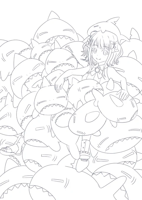 柚子花とさめのぽき 線画 