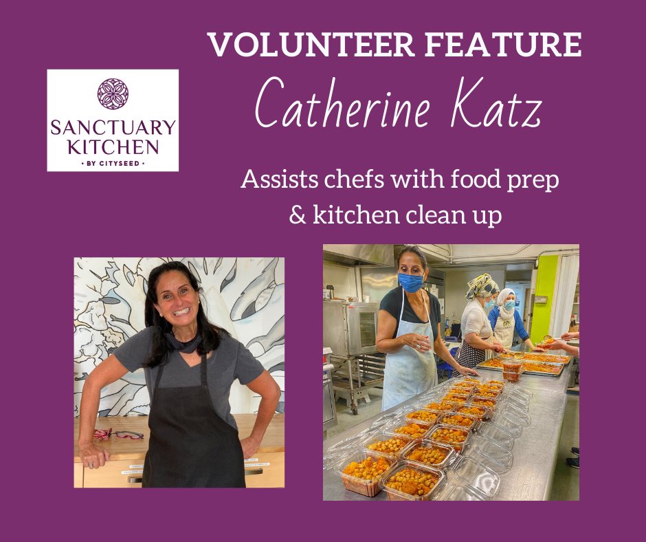 SanctuaryKitCT's tweet photo. Meet Catherine Katz and learn about her experiences volunteering with refugee and immigrant chefs @SanctuaryKitCT and learn how to join our volunteer team. https://t.co/qUhsNBYyes #volunteerappreciation #refugeesgive @CitySeedNH #withimmigrants #newhaven #kitchenwithoutborders https://t.co/yY56G1FL36