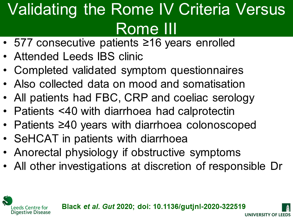  With the help of patients attending our specialist  #IBS clinic in Leeds we performed the first independent validation study of the Rome IV criteria for  #IBS, comparing them with their predecessor, the Rome III criteria. Again, published in @GutBMJ:  https://gut.bmj.com/content/early/2020/09/23/gutjnl-2020-322519.long