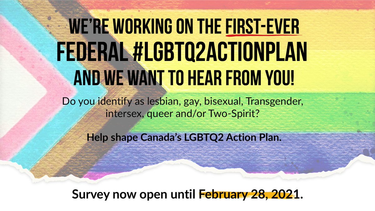 FilomenaTassi's tweet photo. As part of Canada’s first-ever federal LGBTQ2 Action Plan, we’ve launched a survey to provide insight into the experiences of LGBTQ2 people in Canada. If you’re age 16 or older and you self-identify as LGBTQ2, participate today ➡️ https://t.co/x9fdFPvhtG https://t.co/M1FgFcPTpp