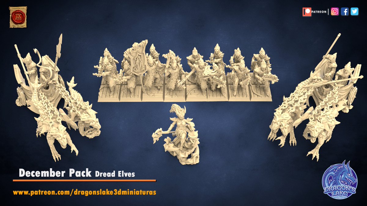 DragonsLakeMntr's tweet photo. December Pack for our patreons
-5 crossbowmen
-command group
-oracle
-2 different raptor chariot
https://t.co/W16KG33Qwg

#theninthage #the9thage #hobby  #dragonslake_miniaturas  #3dmodel #3dprinting #3dprint #miniatures #miniature  #dreadelves https://t.co/rMyY2xP7Gi