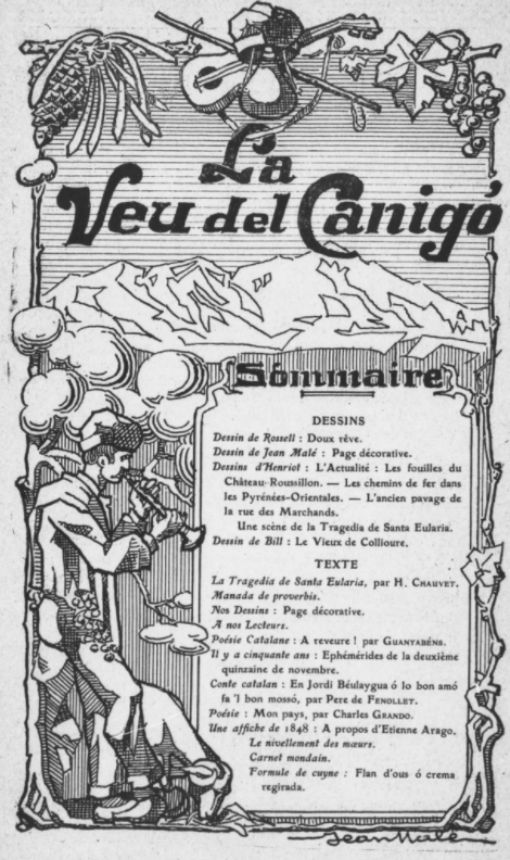 La une de la Veu del Canigó du 5 décembre 1910 et le sommaire du numéro dans un élégant frontispice 
urlz.fr/epdl
#Presse #Perpignan