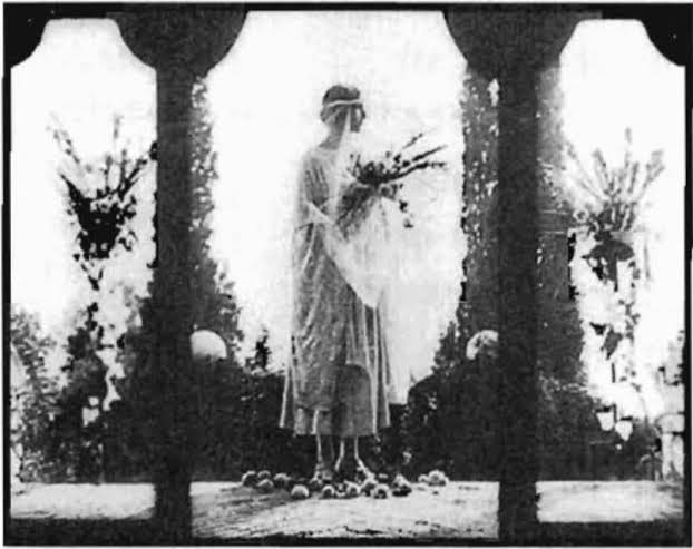 CAMERA DEVICES Optical devices, to enhance the image by making it more beautiful or striking.Here in ‘Rose-France’ an elaborate mask divides the frame into three images, centering the heroine as if in a traditional triptych painting.