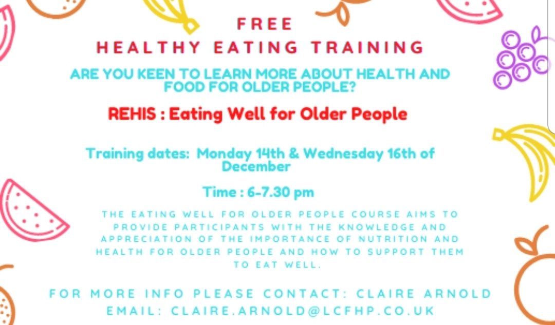 A FREE course for anyone who cooks for older people. 

Learn to understand the nutritional needs of older people and get ideas how support them.

Details below.

Please RT