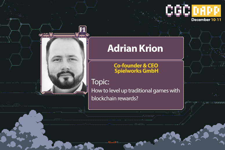 cgc_events's tweet photo. Our next speaker β @AdrianKrion, Co-Founder and CEO of @Spielworks GmbH. And he will talk about how to level up traditional #games with #blockchain rewards.
Interested in? Grab your Free attendee pass to join #CGCDAPP on Dec/ 10-11 β https://t.co/I2szHFqAyc https://t.co/Jt8MEIIEDo