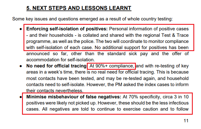 " #Personal  #information of positive cases - and their  #households - is collated & shared with the regional Test & Trace programme, as well as the  #police. The two will coordinate to  #monitor  #compliance w/ self-isolation of each case." [p 11]