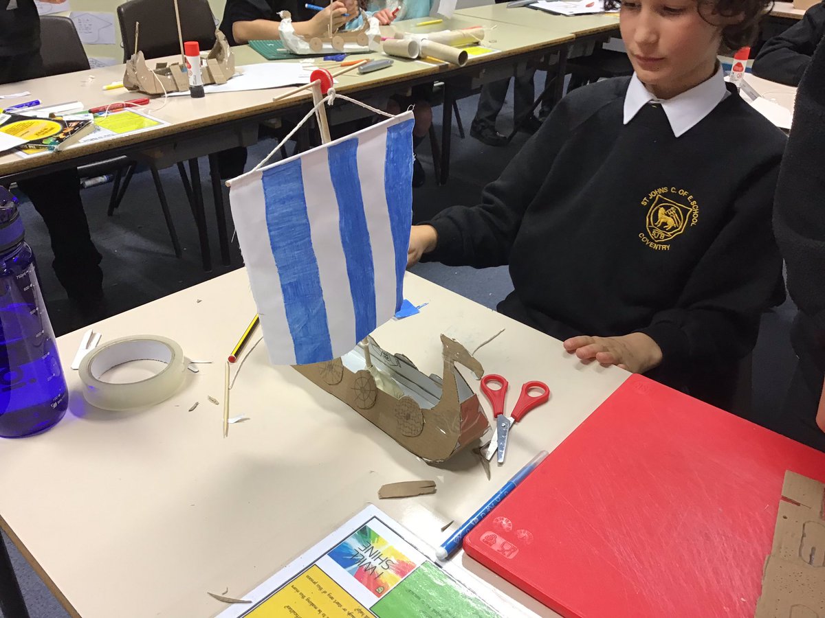 Stjohnscoventry's tweet image. What a great day we have had in year 5! We have learnt lots of new skills and created fabulous Viking longboats. #hacksaws #stanleyknives #safetyfirst #sensiblefun #designandtechnology  #drive #excellence #teamwork