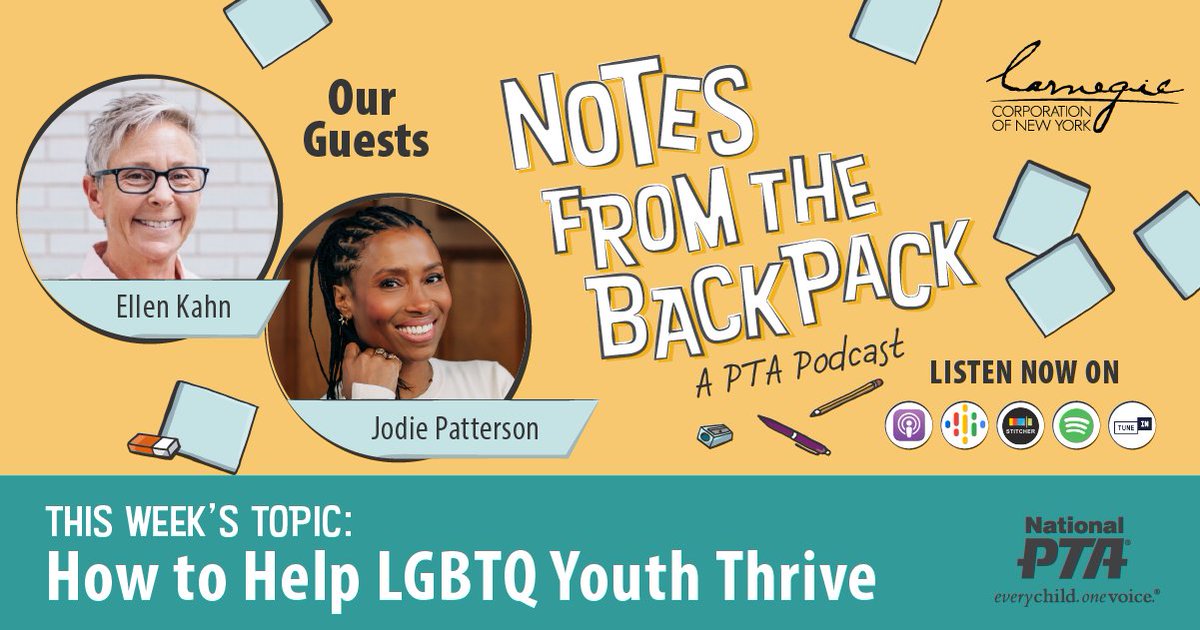 RoseAcerraPTA's tweet image. A new episode of #BackpackNotes by @NationalPTA is now available! Listen to a conversation with representatives from @HRC about supporting LGBTQ youth through the unique challenges they face today. PTA.org/PodcastEp37