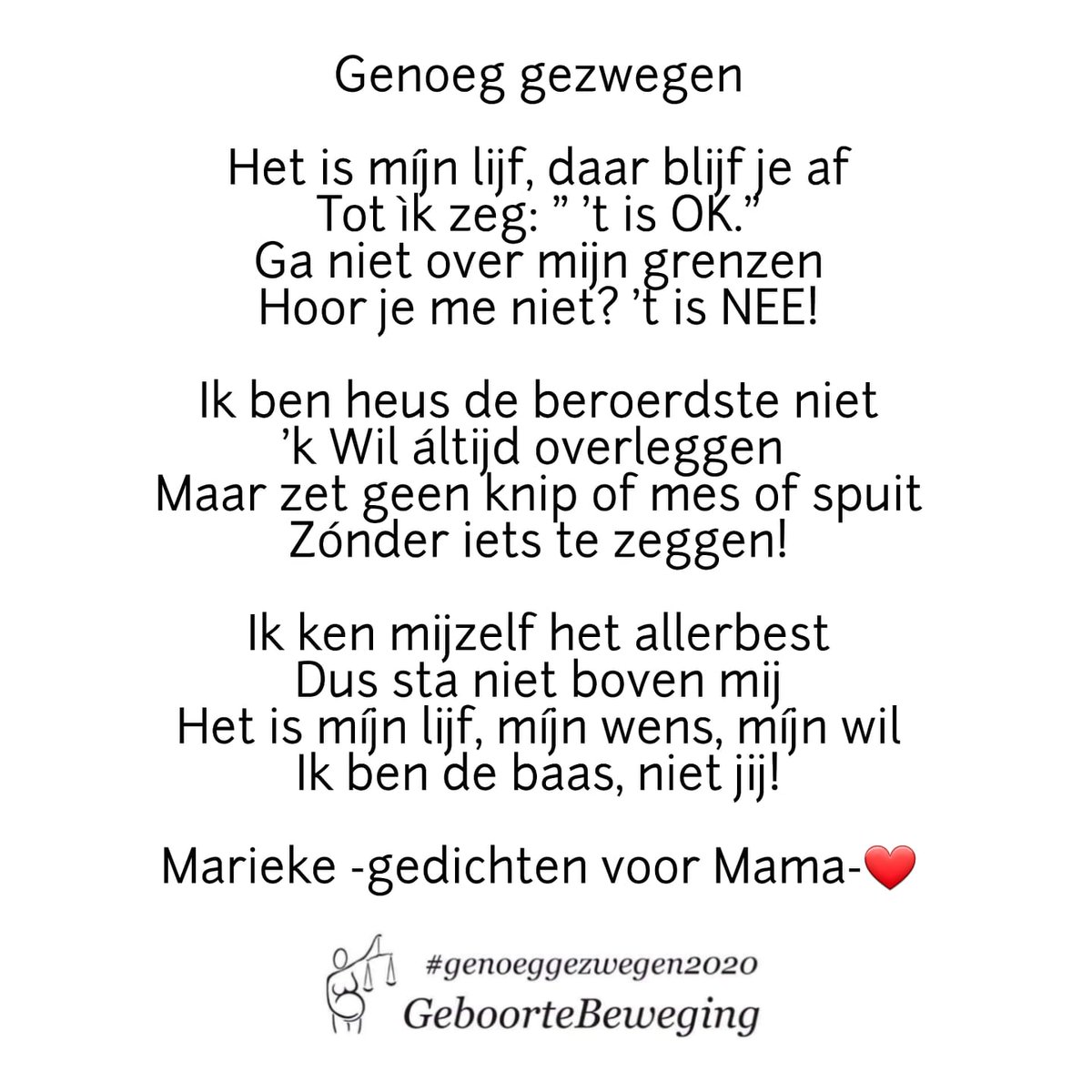 Prachtig gedicht over Genoeg gezwegen. 
Door Marieke - gedichten voor mama

#genoeggezwegen2020