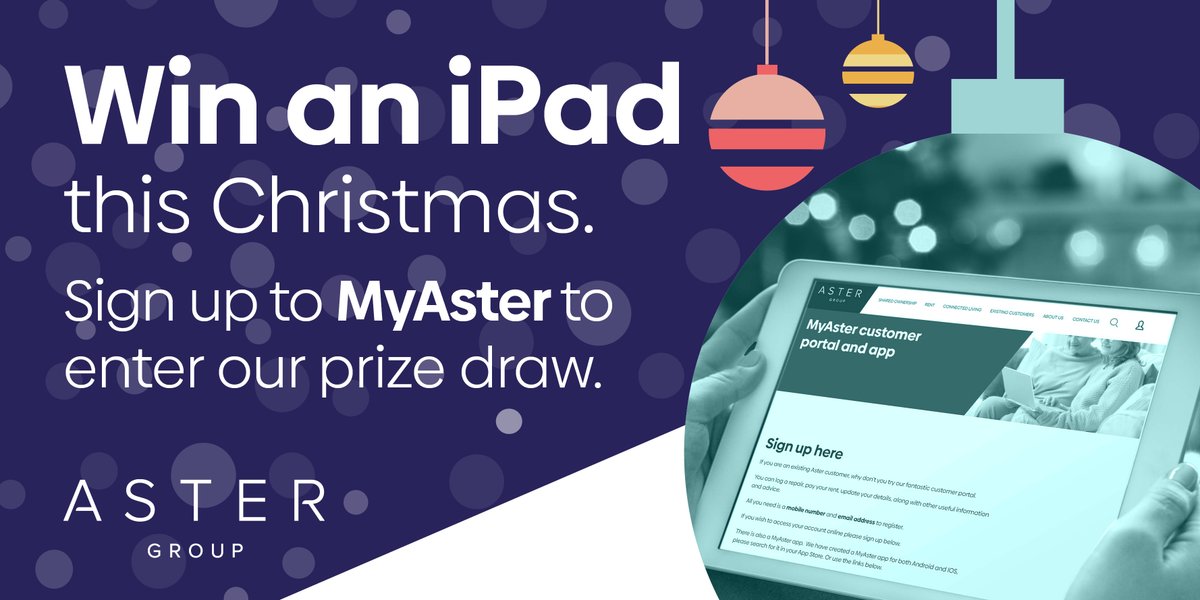 One lucky customer will win an iPad in time for Christmas when they sign up to use our free online portal MyAster. Find out more here tinyurl.com/y2qum53x