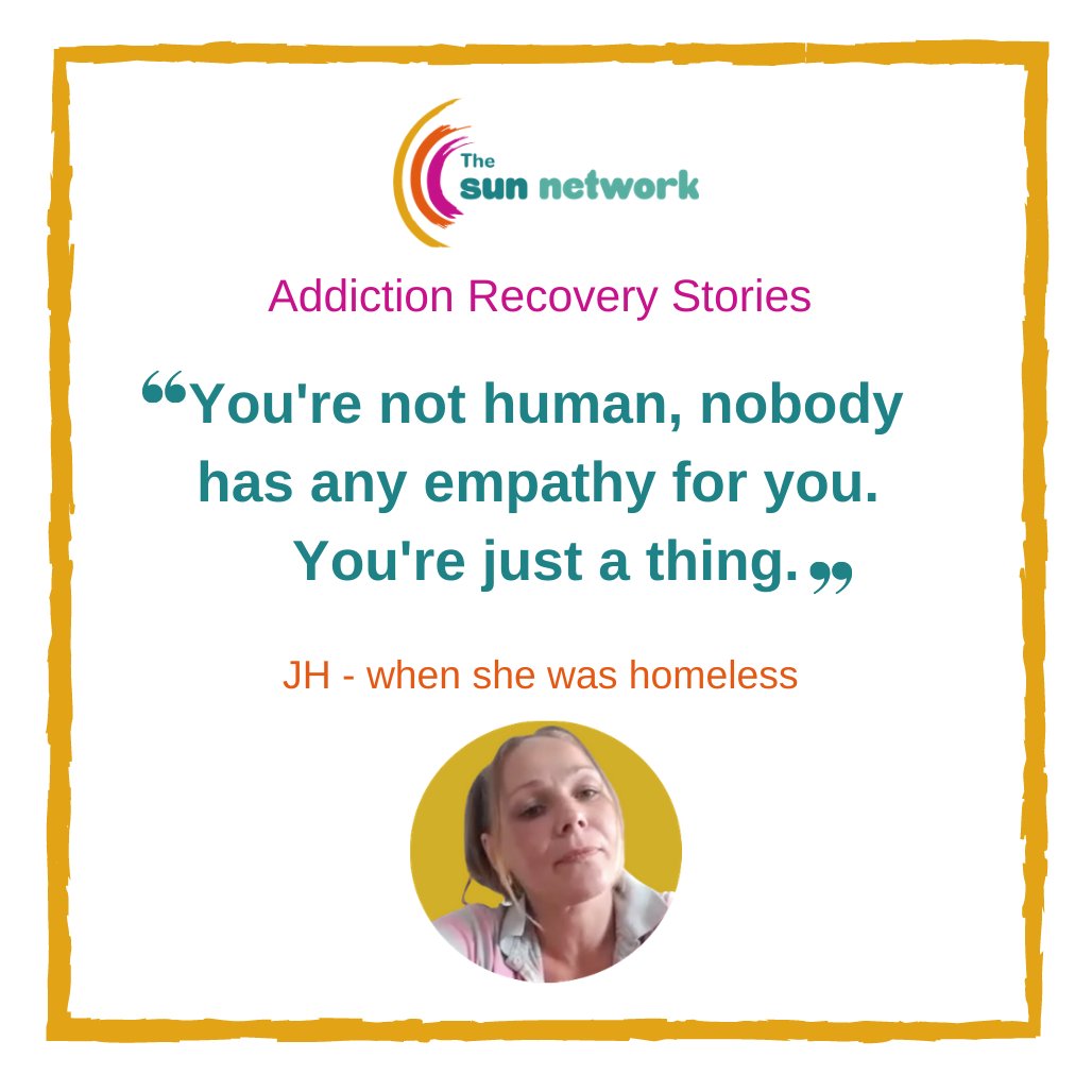 SUNnetworkCambs's tweet photo. ๐Here's a snippet from JH's addiction recovery story, talking about she was homeless:
"You're not human, nobody has any empathy for you. You're just a thing."
Listen to real recovery stories here: https://t.co/1oI3Z1oA2Y
#AddictionRecoveryStories https://t.co/zX19XzquYM